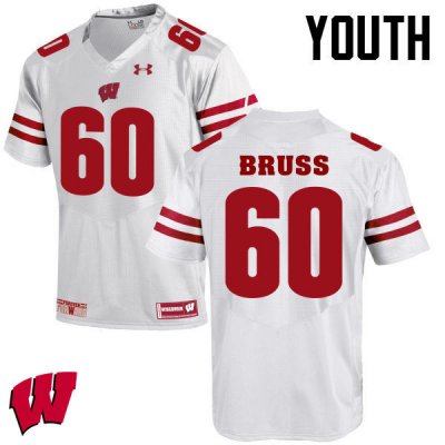 Youth Wisconsin Badgers NCAA #60 Logan Bruss White Authentic Under Armour Stitched College Football Jersey VQ31I76BM